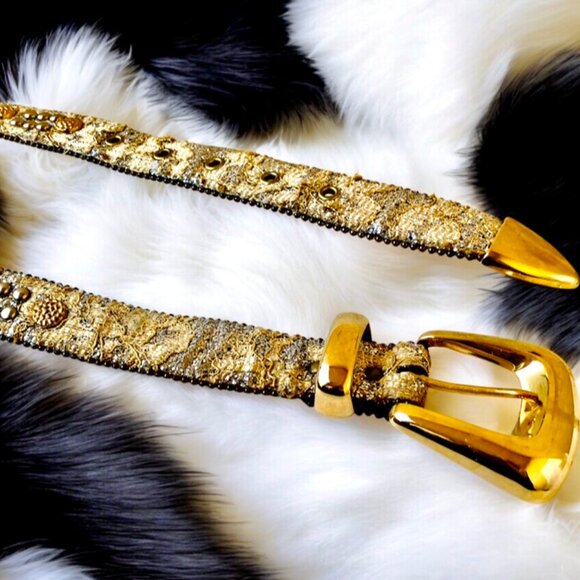 The Icing Viintage Belt Gold Crystal Belt Silver Studs Clear Rhinestones M - L main image 15